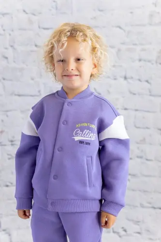 Unisex Kids Printed Varsity Jacket - Lilac-LILAC 