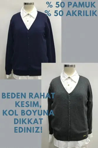UNISEX KIDS V-NECK KNITTED SCHOOL CARDIGAN - NAVY BLUE - 6