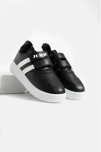 Unisex Kids Velcro Comfortable Daily Sneaker Sports Shoes-BLACK WHITE - 1
