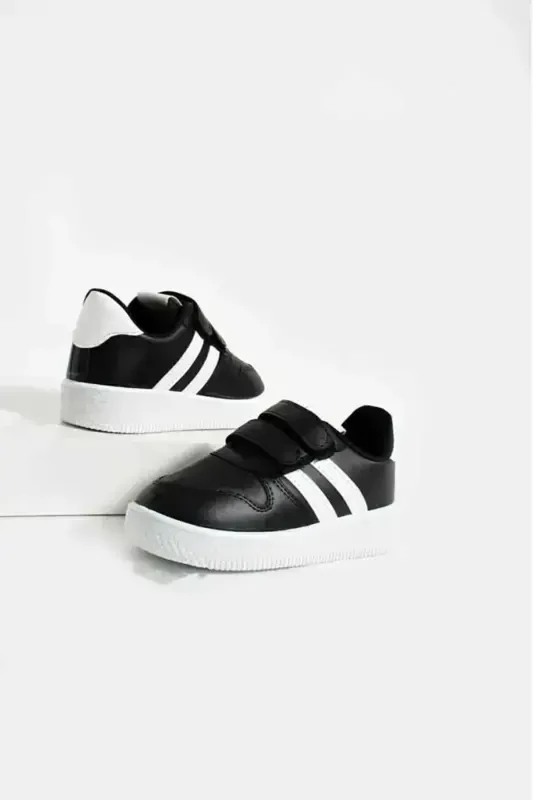 Unisex Kids Velcro Comfortable Daily Sneaker Sports Shoes-BLACK WHITE - 2