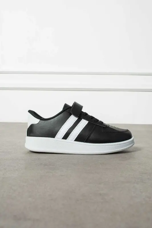 Unisex Kids Velcro Comfortable Daily Sneaker Sports Shoes-BLACK WHITE - 2
