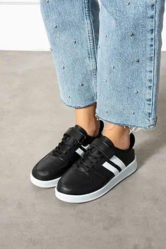 Unisex Kids Velcro Comfortable Daily Sneaker Sports Shoes-BLACK WHITE - 4