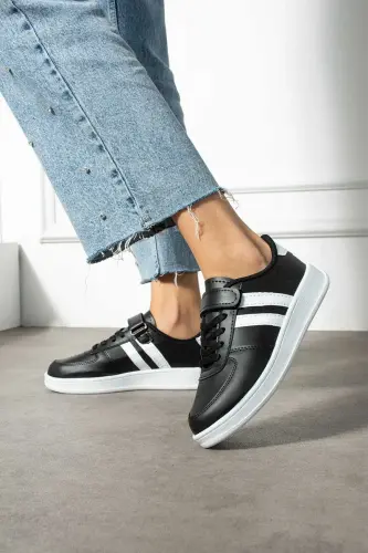 Unisex Kids Velcro Comfortable Daily Sneaker Sports Shoes-BLACK WHITE - 6