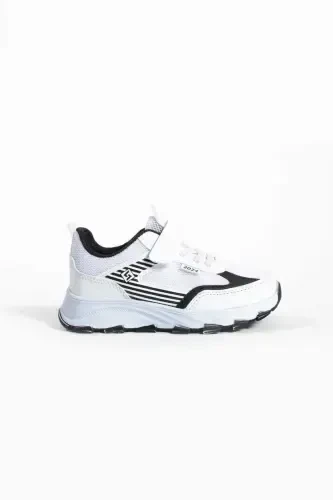 Unisex Kids Velcro Elastic Comfortable Daily Sneaker Anorak Sports Shoes Lightweight Poly Sole-WHITE BLACK - 3