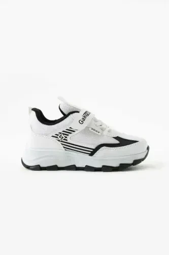 Unisex Kids Velcro Elastic Comfortable Daily Sneaker Anorak Sports Shoes Lightweight Poly Sole-WHITE BLACK - 5