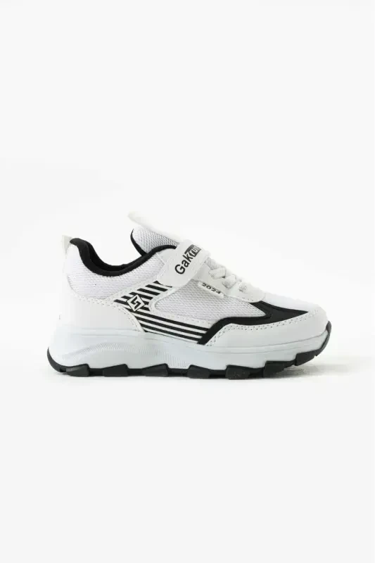 Unisex Kids Velcro Elastic Comfortable Daily Sneaker Anorak Sports Shoes Lightweight Poly Sole-WHITE BLACK - 5