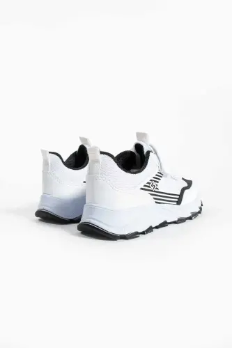 Unisex Kids Velcro Elastic Comfortable Daily Sneaker Anorak Sports Shoes Lightweight Poly Sole-WHITE BLACK - GAK RUN (1)