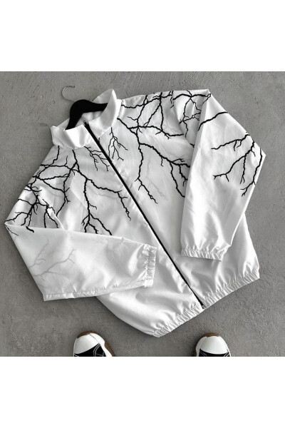 Unisex Kids White Lightning Digital Printed Thin 100% Waterproof Zippered Raincoat Jacket 