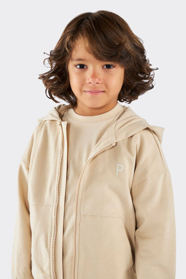 Unisex Kids Zippered Beige Sweatshirt - 5