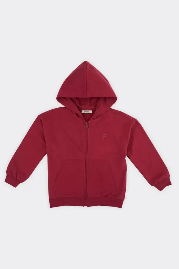 Unisex Kids Zippered Burgundy Sweatshirt-035 - 1