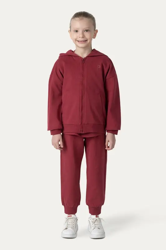 Unisex Kids Zippered Burgundy Sweatshirt-035 - 6