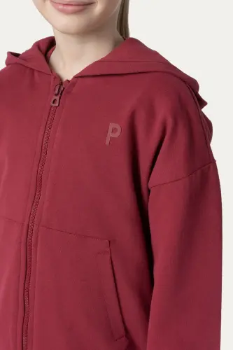 Unisex Kids Zippered Burgundy Sweatshirt-035 - 8