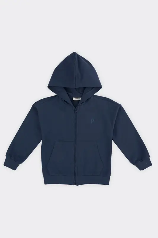 Unisex Kids Zippered Navy Blue Sweatshirt - 002-Navy Blue - 1