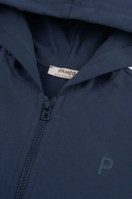 Unisex Kids Zippered Navy Blue Sweatshirt - 002-Navy Blue - 3