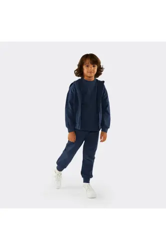 Unisex Kids Zippered Navy Blue Sweatshirt - 002-Navy Blue - 4