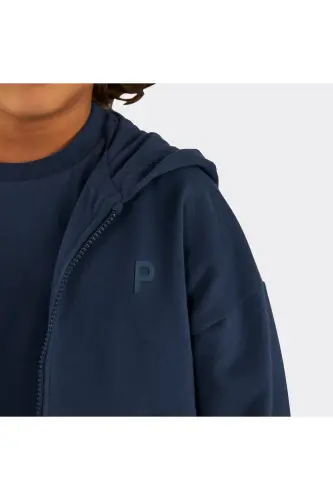 Unisex Kids Zippered Navy Blue Sweatshirt - 002-Navy Blue - 5