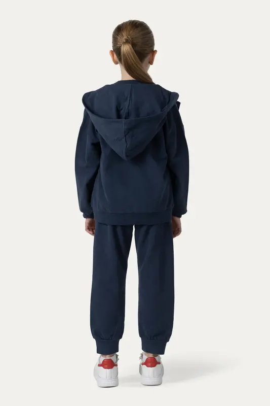 Unisex Kids Zippered Navy Blue Sweatshirt - 002-Navy Blue - 7