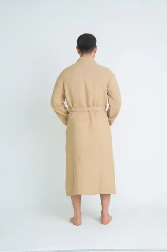 Unisex Kimono 4 Layer Muslin Bathrobe-BEIGE - 6