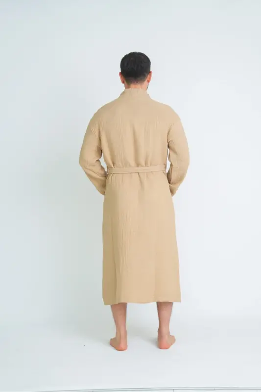 Unisex Kimono 4 Layer Muslin Bathrobe-BEIGE - 6