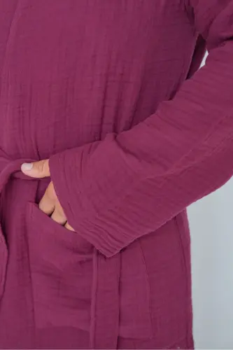 Unisex Kimono 4 Layer Muslin Bathrobe-BURGUNDY - 7