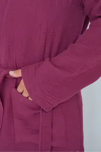 Unisex Kimono 4 Qat Muslin Xalat-BORDO - 7