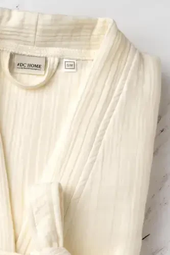 Unisex Kimono Muslin Bathrobe Towel Set Ecru-ECRU - 5