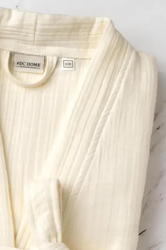 Unisex Kimono Muslin Bathrobe Towel Set Ecru-ECRU - 5
