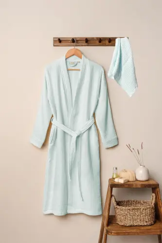 Unisex Kimono Müslin Bornoz Havlu Seti Mint-MINT 