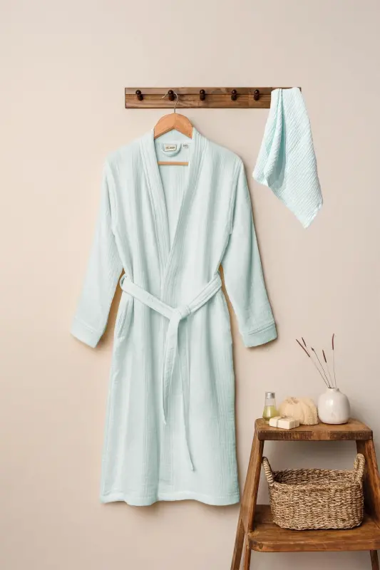 Unisex Kimono Müslin Bornoz Havlu Seti Mint-MINT - DENİZLİ CONCEPT