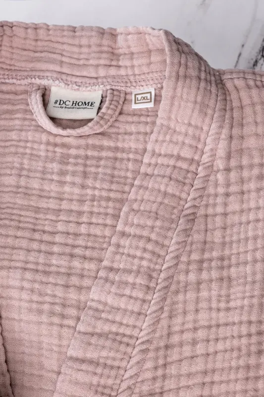Unisex Kimono Müslin Bornoz Havlu Seti Pudra-PUDRA - 5