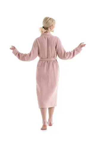 Unisex Kimono Muslin Xalat Sochigʻi Toʻplami Pudra - 3