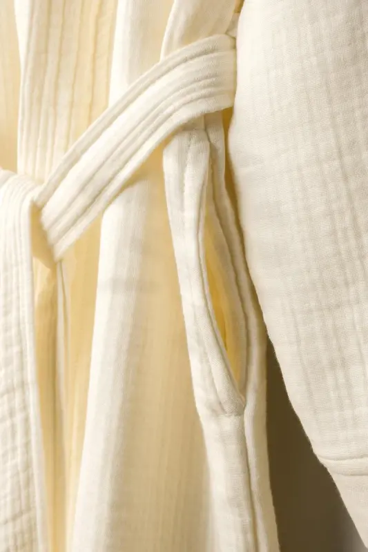 Unisex Kimono Muslin Xalat Sochigʻich Ekru-EKRU - 4
