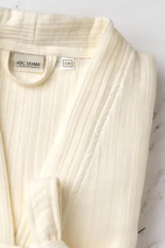 Unisex Kimono Muslin Xalat Sochigʻich Ekru-EKRU - 5