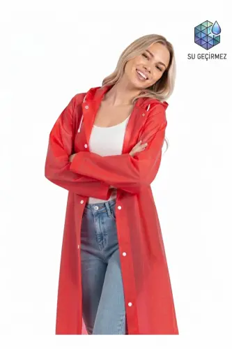 Unisex Kırmızı Eva Kumaş Su Rüzgar Geçirmez Yağmurluk - Kırmızı - 1