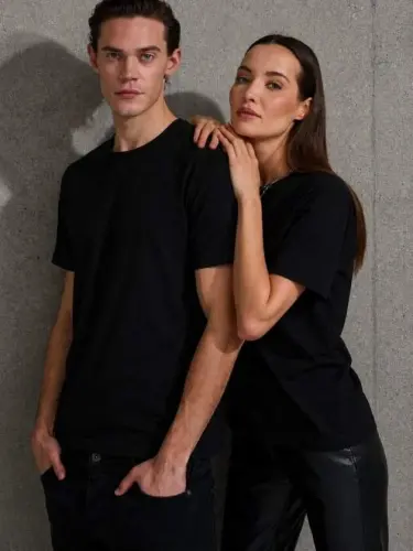 Unisex Kısa Kollu Bisiklet Yaka Basic Viskon Bluz - 1