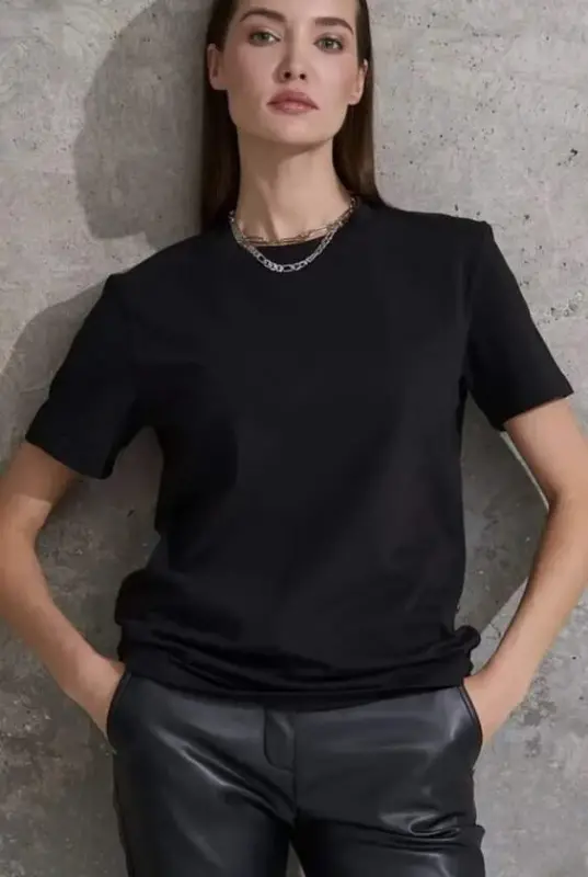 Unisex Kısa Kollu Bisiklet Yaka Basic Viskon Bluz - 2