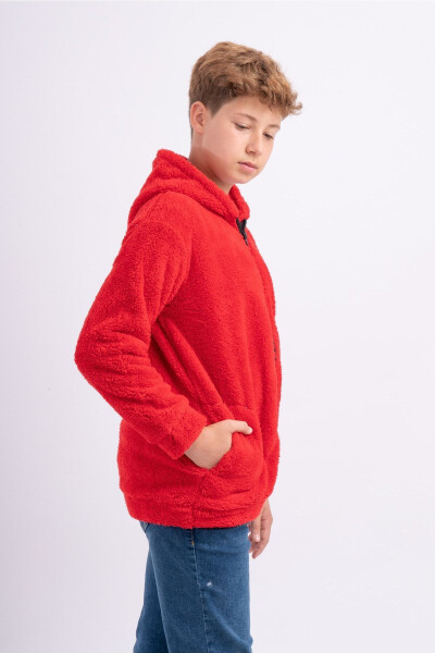 Unisex Kız Erkek Genç Çocuk Polar Welsoft Peluş Cepli Kapüşonlu Ceket - 10