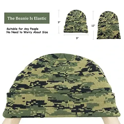 Unisex Knit Soft Warm Cuffed Beanie Hat Winter Camo Hats for Men Women - 4