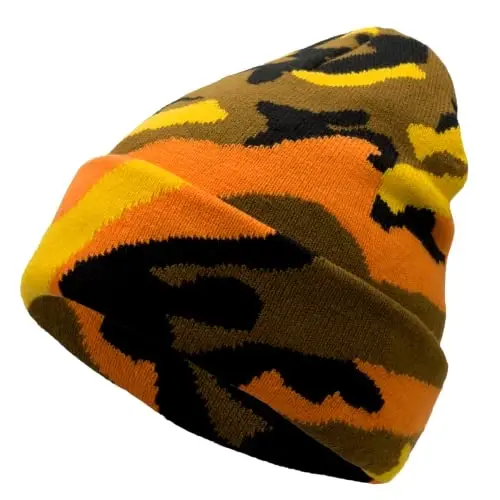 Unisex Knit Soft Warm Cuffed Beanie Hat Winter Camo Hats for Men Women 