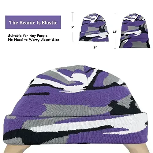 Unisex Knit Soft Warm Cuffed Beanie Hat Winter Camo Hats for Men Women - 4