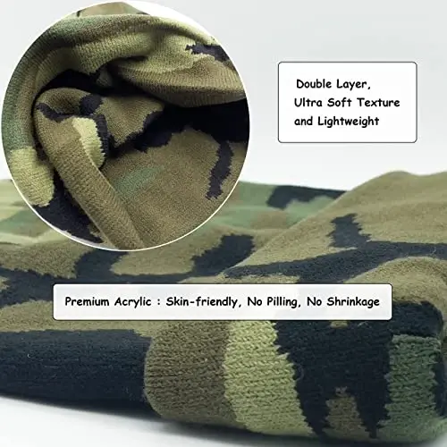 Unisex Knit Soft Warm Cuffed Beanie Hat Winter Camo Hats for Men Women - 5