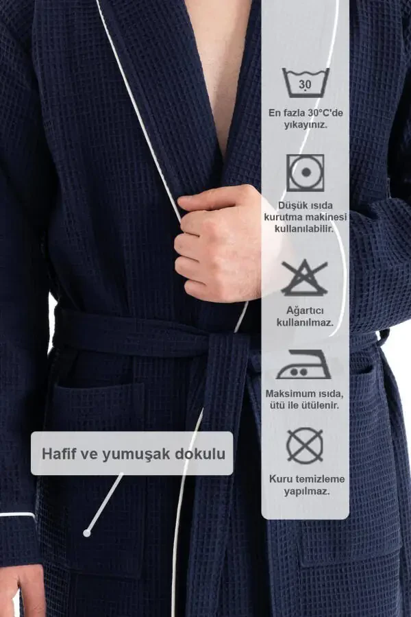 Unisex ko'k rangli paxta xalat - bardoshli va yumshoq model - suvni yaxshi o'zlashtiruvchi xalat. Rang tanlash mumkin. - 5