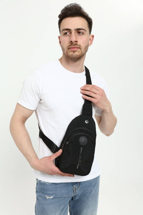 Unisex Krinkıl Body Bag Çapraz Askılı Omuz Ve Bel Çantası - Siyah - 1