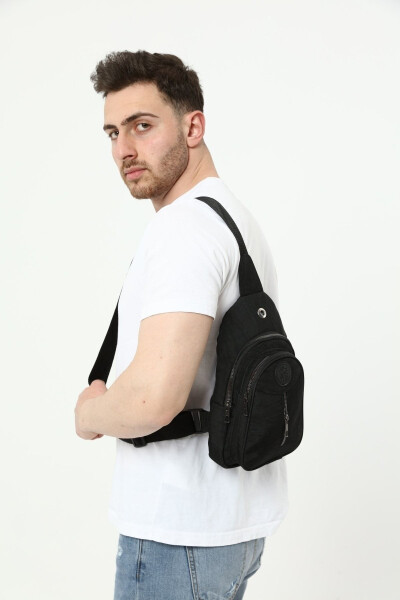 Unisex Krinkıl Body Bag Çapraz Askılı Omuz Ve Bel Çantası - Siyah - 4