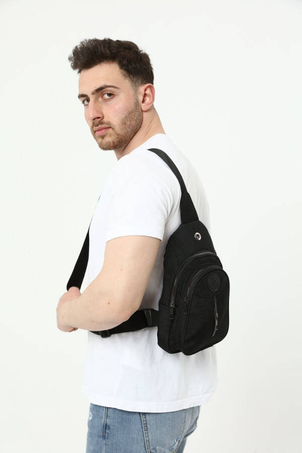Unisex Krinkıl Body Bag Çapraz Askılı Omuz Ve Bel Çantası - Siyah - 4
