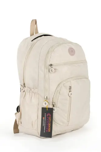 Unisex Krinkıl Su Geçirmez Kumaş Büyük Boy Çok Gözlü Okul ve Seyahat Sırt Çantası cty-lbn-101-Krem 