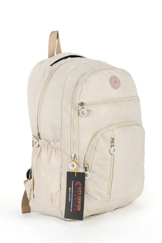 Unisex Krinkıl Su Geçirmez Kumaş Büyük Boy Çok Gözlü Okul ve Seyahat Sırt Çantası cty-lbn-101-Krem - 1