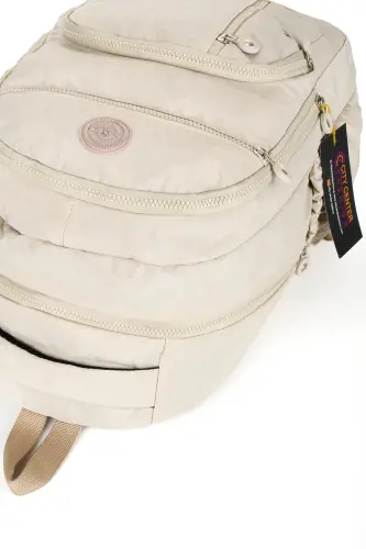 Unisex Krinkıl Su Geçirmez Kumaş Büyük Boy Çok Gözlü Okul ve Seyahat Sırt Çantası cty-lbn-101-Krem - CITYCENTERFASHION (1)