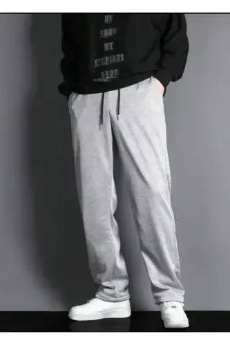 Unisex Kulrang Baggy Kesimli To'g'ri Oyoqli Sport Shimlar-Kulrang - 2