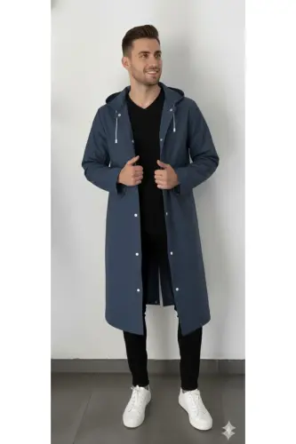 Unisex Lacivert Eva Kumaş Su Rüzgar Geçirmez Yağmurluk-Lacivert - 1